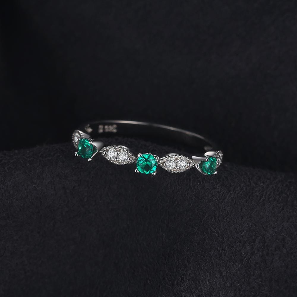 3 Stone Emerald Ring - 925 Sterling SilverRings