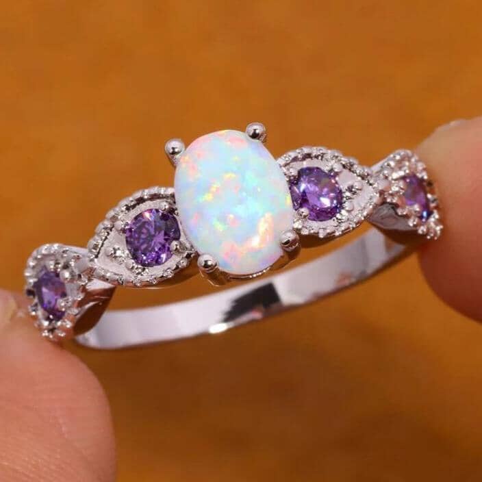 White Fire Opal Amethyst RingRing