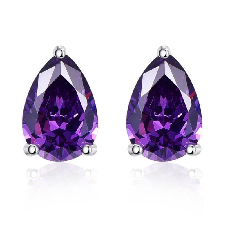 Vintage Purple Amethyst Stone Stud Earrings - 925 Sterling SilverEarrings
