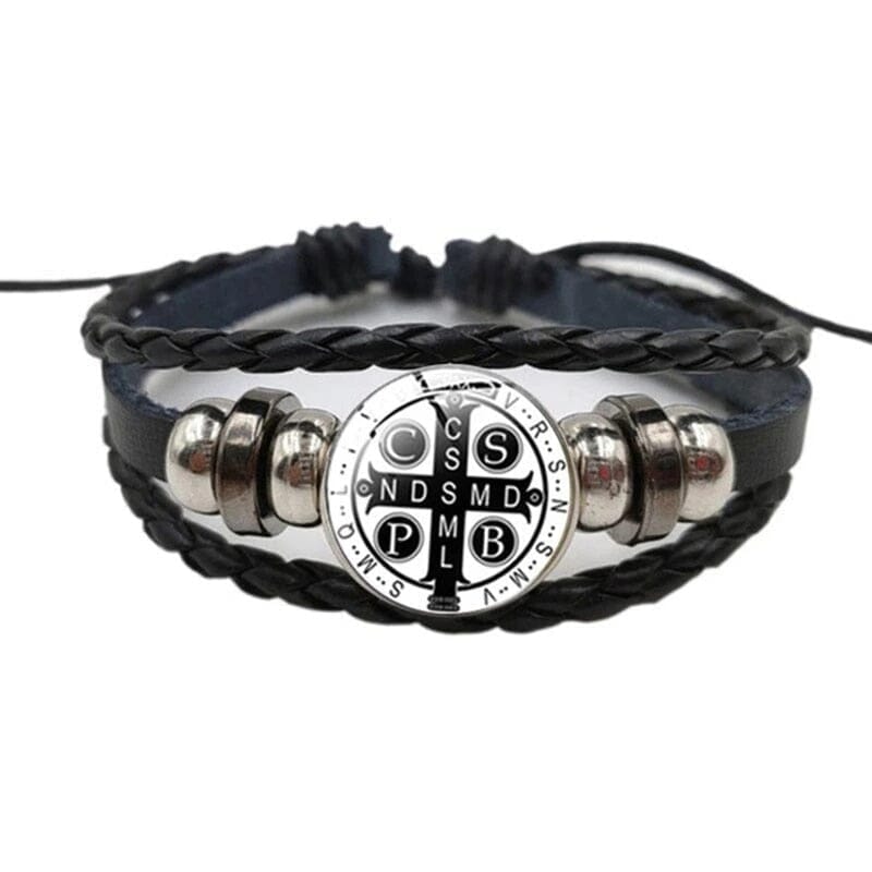 WWJD Saint Benedict Leather Braceletbracelet5