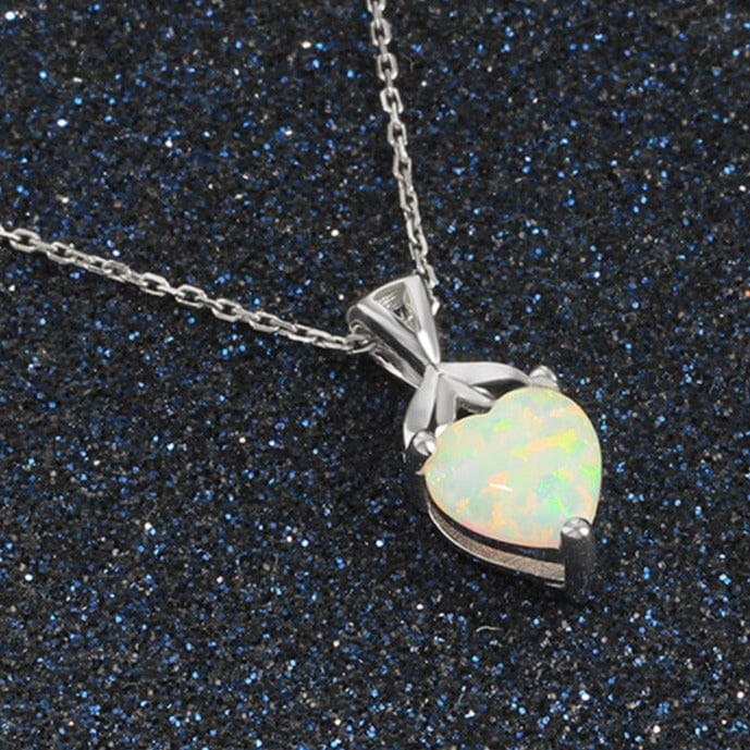 Solitaire Opal Heart Pendant Necklace - 925 Sterling SilverNecklace