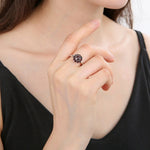 Natural Black Garnet Cluster Ring - 925 Sterling SilverRing