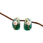 Natural Aventurine Original Plum Flower Stud Earrings - 925 Sterling SilverEarrings