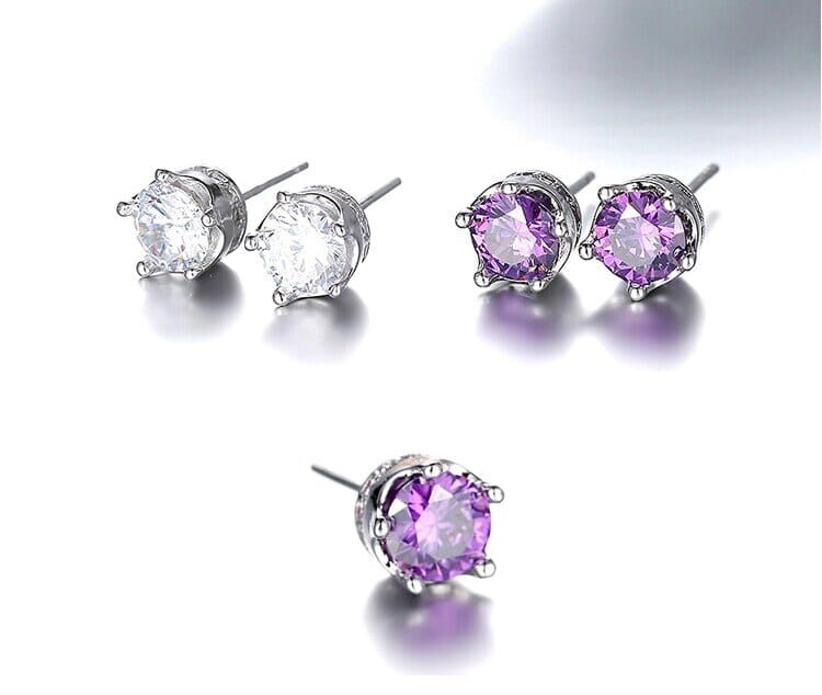 Silver Crown Purple Amethyst Stud EarringsEarrings