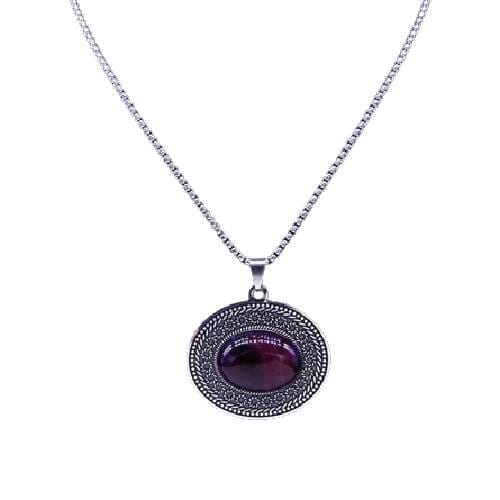 Stainless Steel Bohemia Oval Amethyst NecklaceNecklace