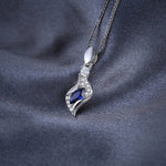 Unique Elegant Marquise Created Blue Sapphire Pendant Necklace ( No Chain )- 925 Sterling SilverNecklace