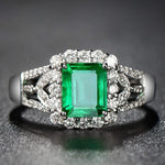 Vintage Emerald Resizable Diamond Ring - 925 Sterling SilverRing