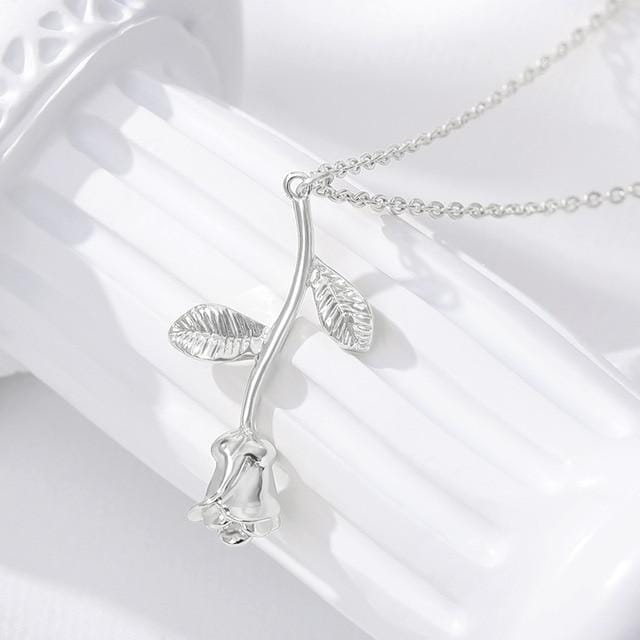 Rose Flower Statement NecklaceNecklaceSilver Plated