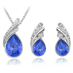Austria Crystal Water Drop Leaves - A Pair of Earrings and a Necklace - Free ShippingEarringsDark Blue