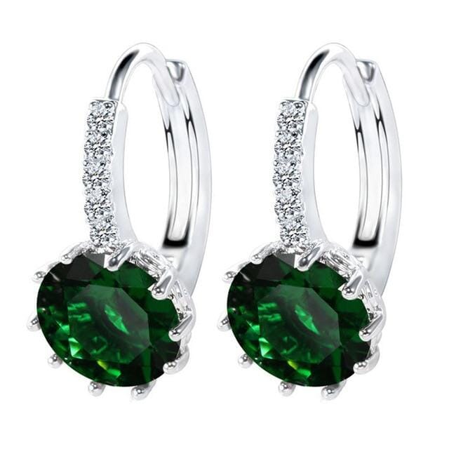 Luxury Flower Charm Assorted Crystals Ear Stud EarringsEarringsSilver - Green