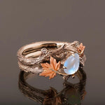 Antique Gold Twig Maple Leaf Moonstone RingRing