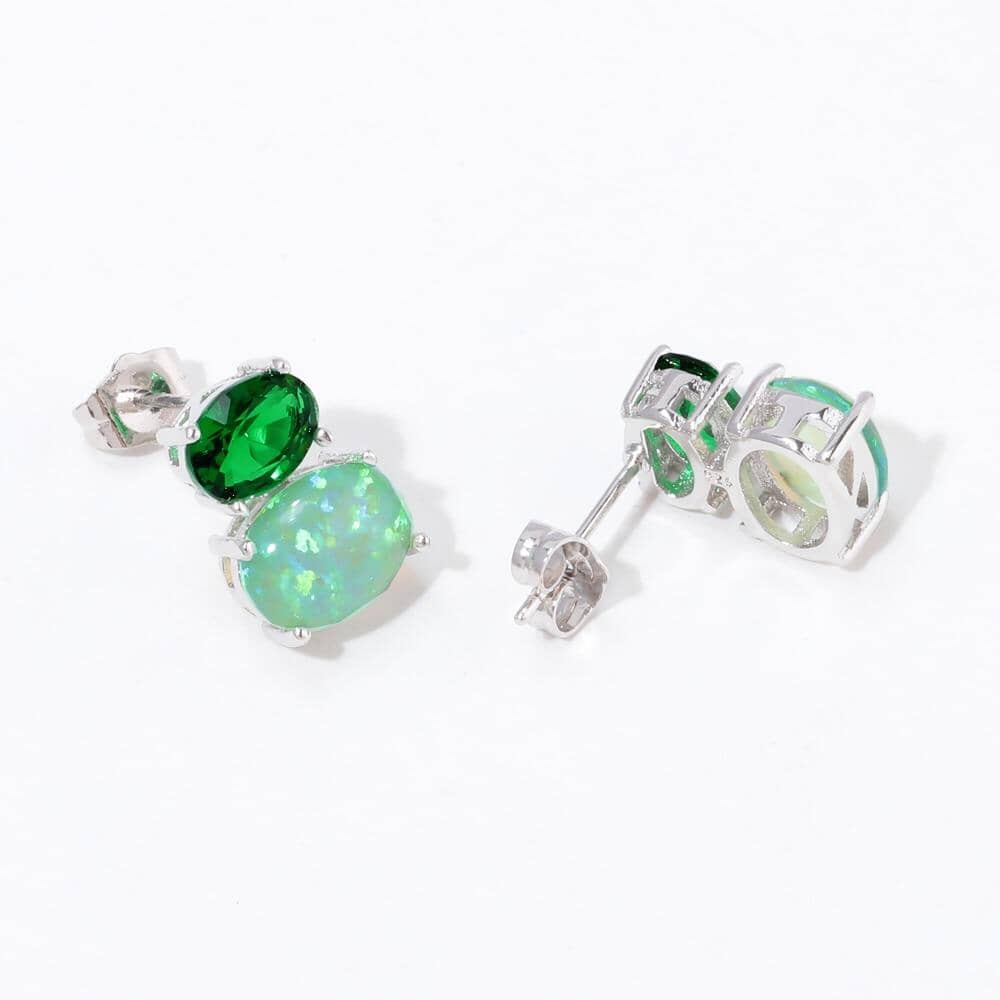 Green, Orange Fire Opal Silver Stud EarringsEarringsGreen Fire Opal & Emerald