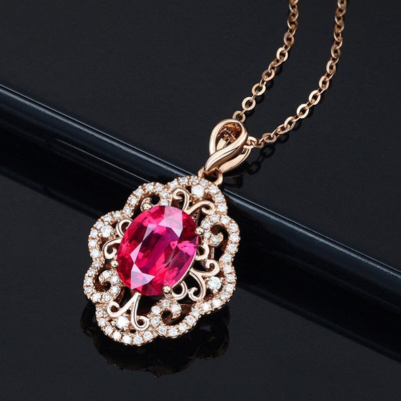 Luxury Ruby Gemstone Rose Gold Necklace - 925 Sterling SilverNecklace