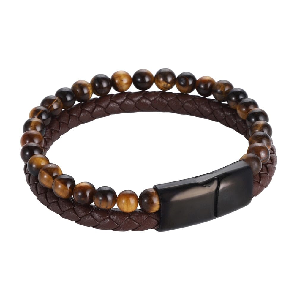 Yellow Tiger Eye in Genuine Leather BraceletBraceletBlack18.5cm