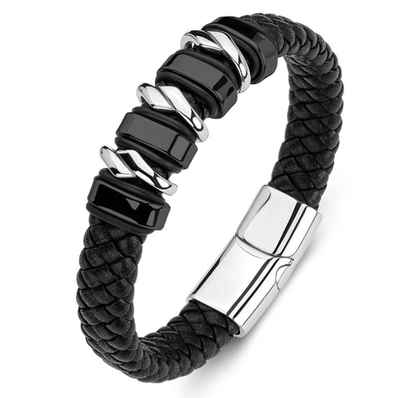 WWJD Fashion Classic Black Woven Leather Inlaid Cross Magnetic BraceletBracelet