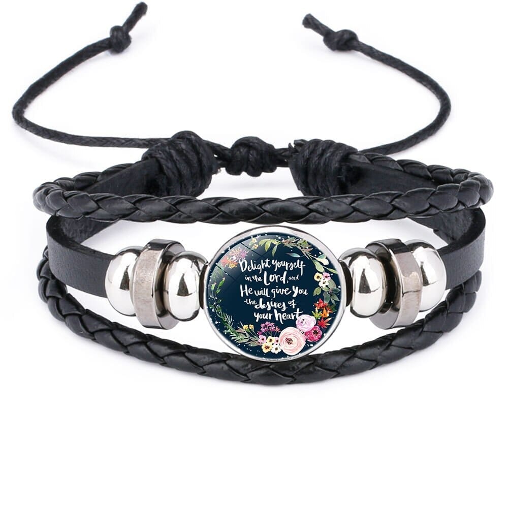 Scriptures Proverbs Charm Leather Wrap Bangle BraceletBracelet13