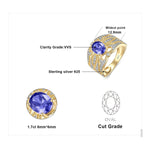 Luxury Engagement Sapphire Gold Ring - 925 Sterling SilverRing