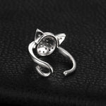 Black Onyx Cat Adjustable Ring - 925 Sterling SilverRing