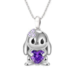 Cute Heart-shaped Purple Crystal Bunny Pendant NecklaceNecklace