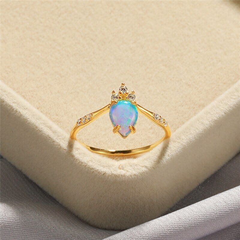 Crowning Blue Fire Opal Gold Ring - 925 Sterling SilverRing