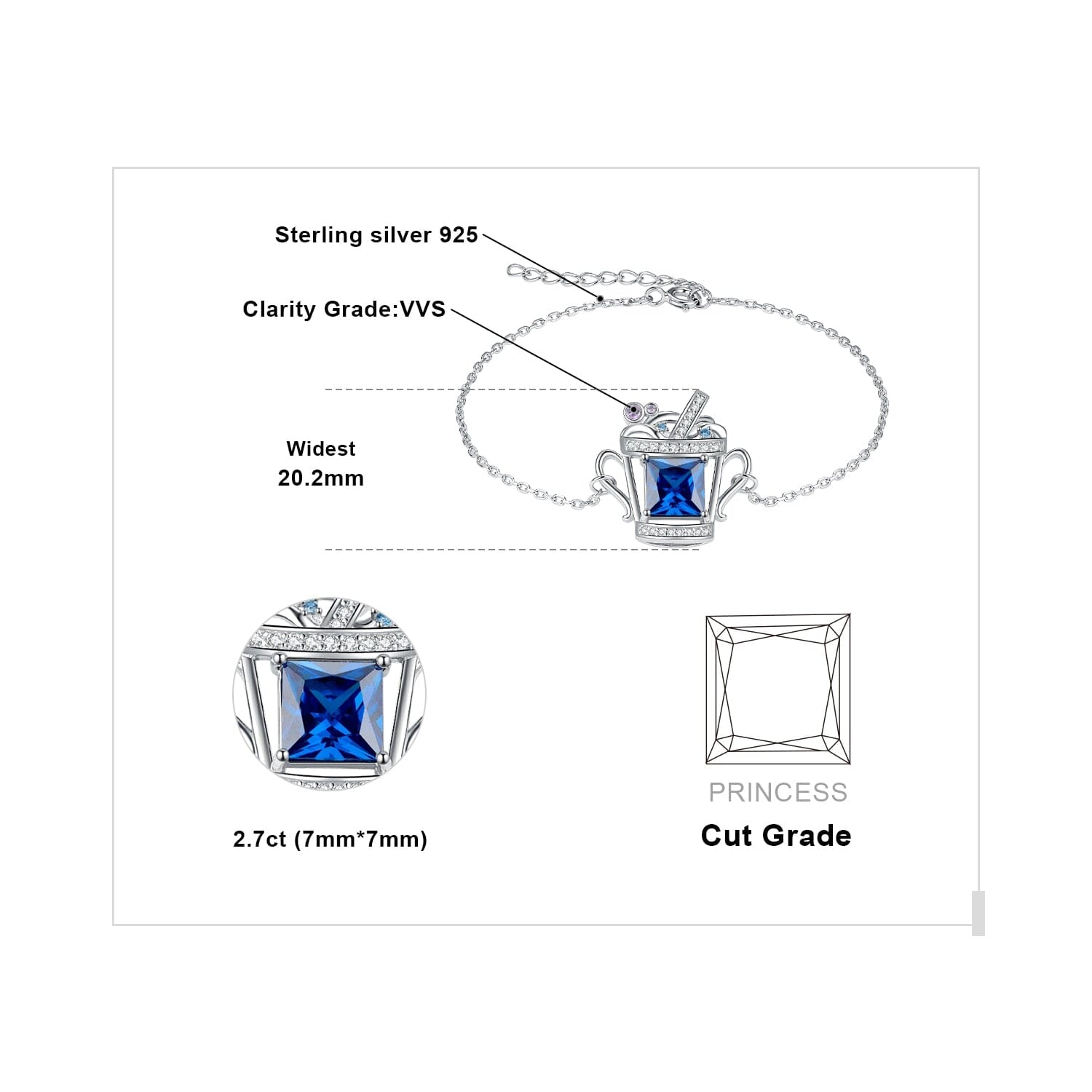 Fashion Ice Cold Drink 3.1ct Blue Sapphire Gemstone Bracelet - 925 Sterling SilverBracelet