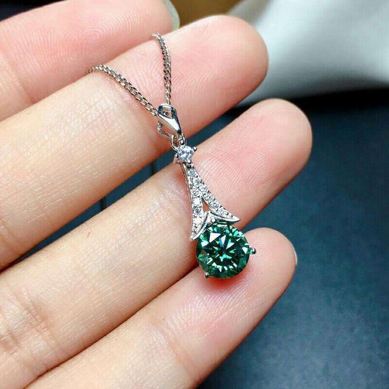 Fashion Moissanite Blue Green Gemstone Pendant Necklace - 925 Sterling SilverNecklace