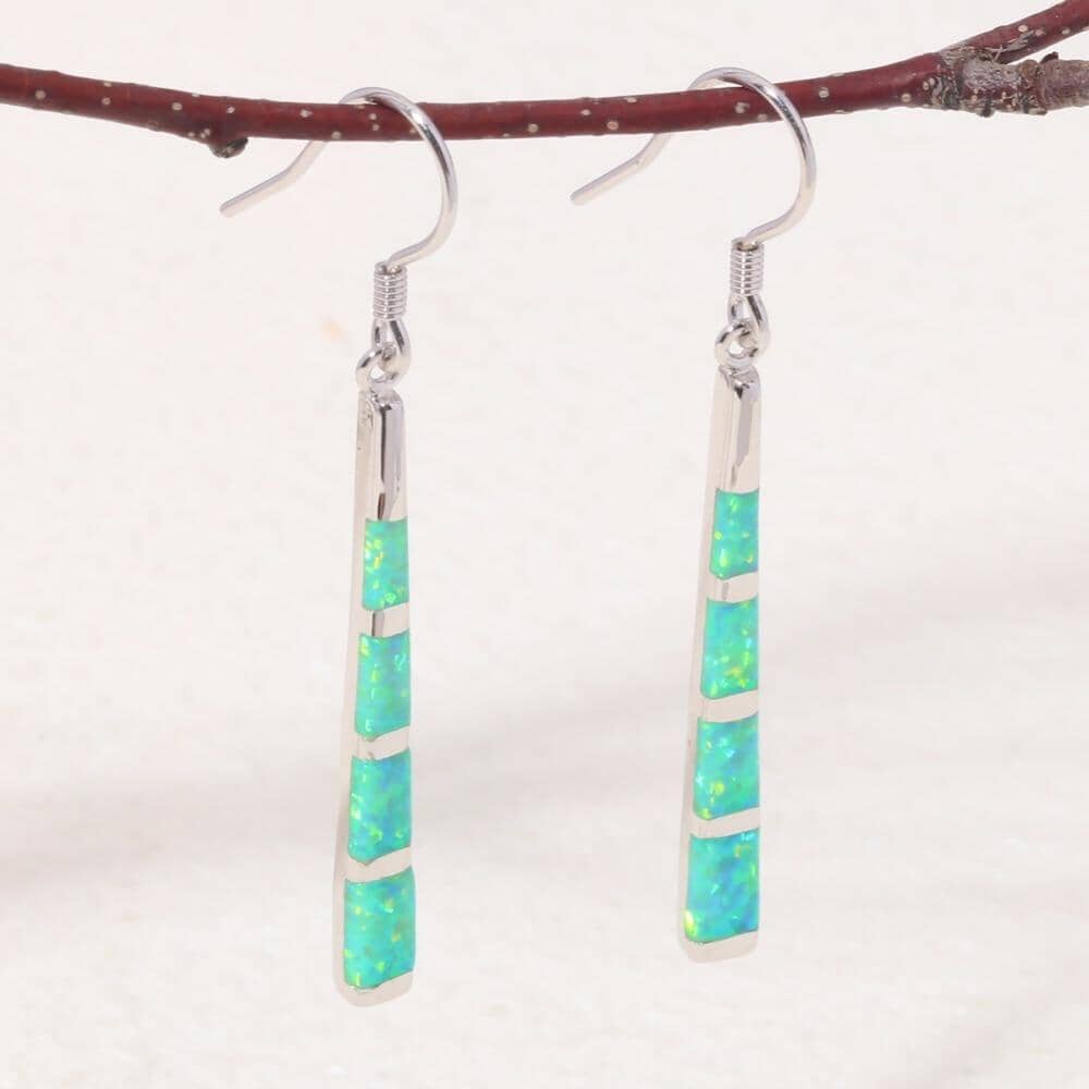 White and Green Fire Opal Drop Earrings - 925 Sterling SilverEarrings