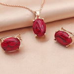 Fine Oval Egg-Shaped Synthetic Turquoise Jewelry Set - 585 Rose GoldEarringsRGRD48cm