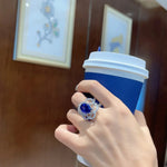 Luxury Oval Blue Flower Sapphire Resizable RingRing