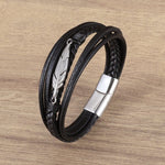 WWJD Fashion Classic Black Woven Leather Inlaid Cross Magnetic BraceletBraceletA11154-Silver