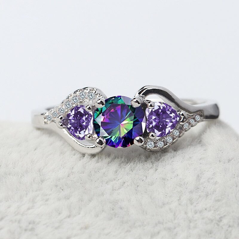 Heart-shaped Amethyst and Colorful Topaz Ring - 925 Sterling SilverRing6