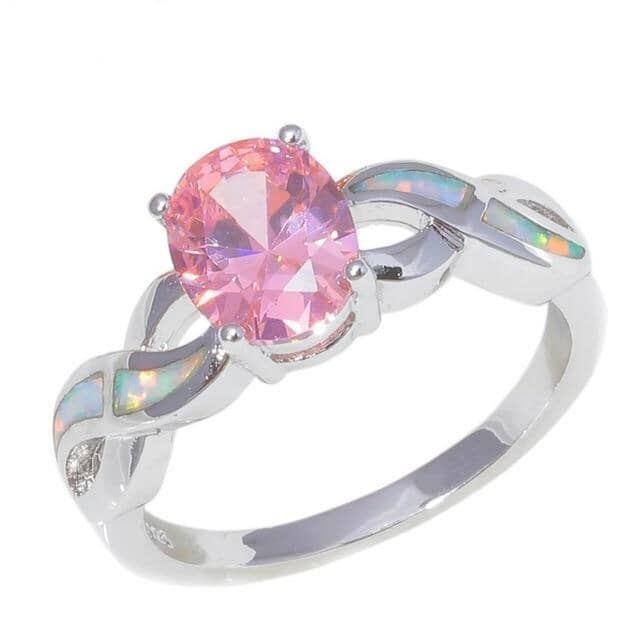 Round Blue and Pink Fire Opal RingRing6Pink