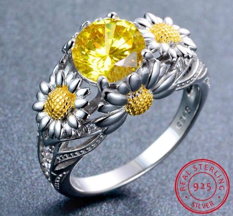 Round Yellow Zircon Ring - 925 Sterling SilverRing