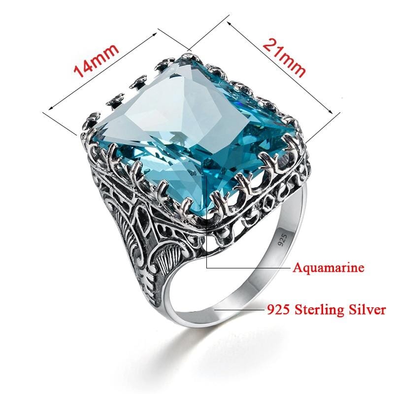Unique Vintage Aquamarine Ring - 925 Sterling SilverRing
