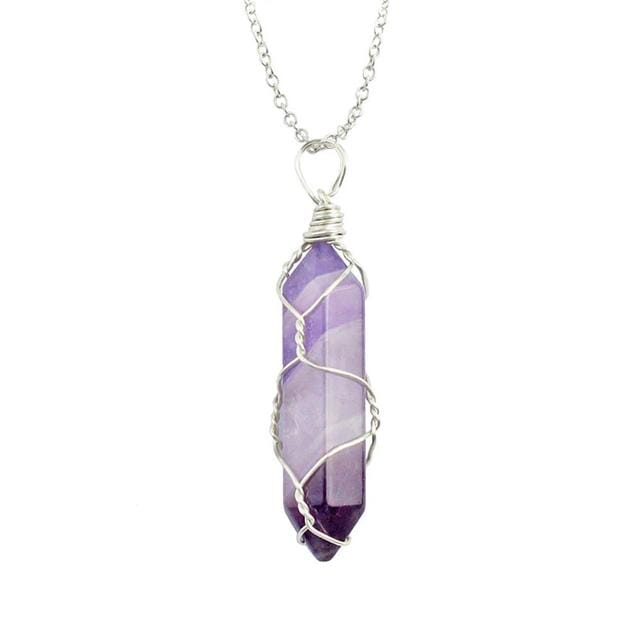 Natural Healing Rock Crystal Pendant NecklaceNecklaceSilver-Amethyst