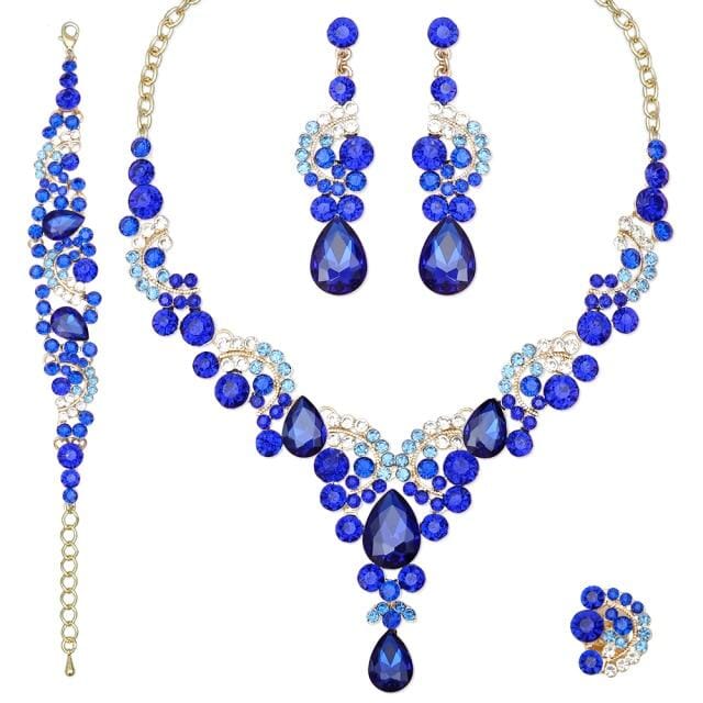Blue Sapphire Necklace Earring SetEarrings4pcs Set Royal Blue