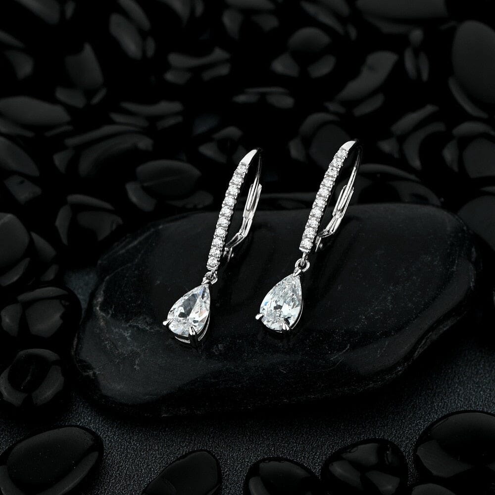 Pear Cut Diamond Drop Earrings - 925 Sterling SilverEarrings