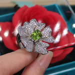 Elegant Diamond Treasure Natural Peridot Flower RingRing