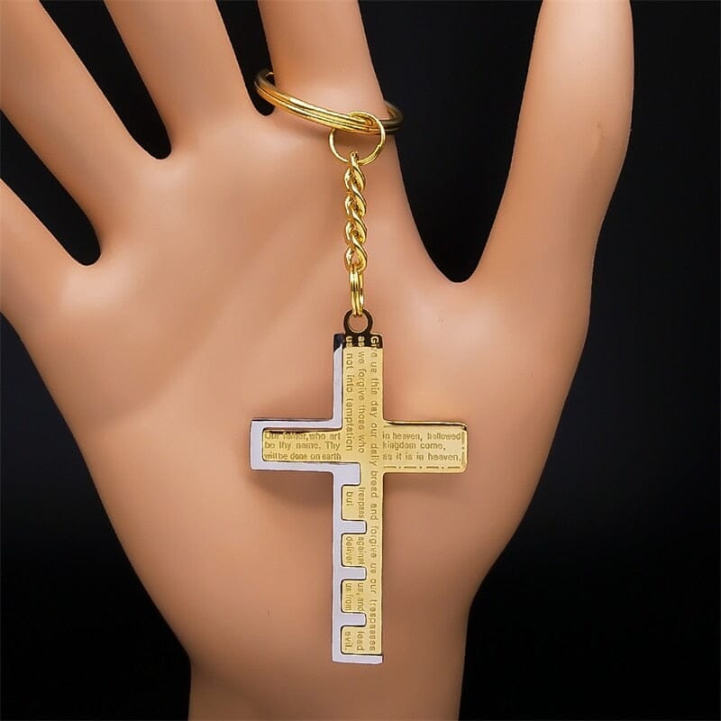 WWJD Cross Christian Prayer Necklace - ( Stainless Steel Gold )NecklaceA Keychain GD