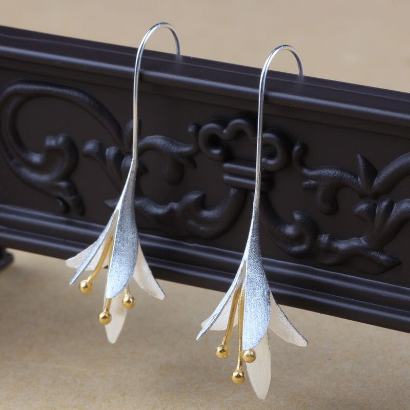 Elegant Lady Flowers Long Earrings - 925 Sterling SilverEarrings