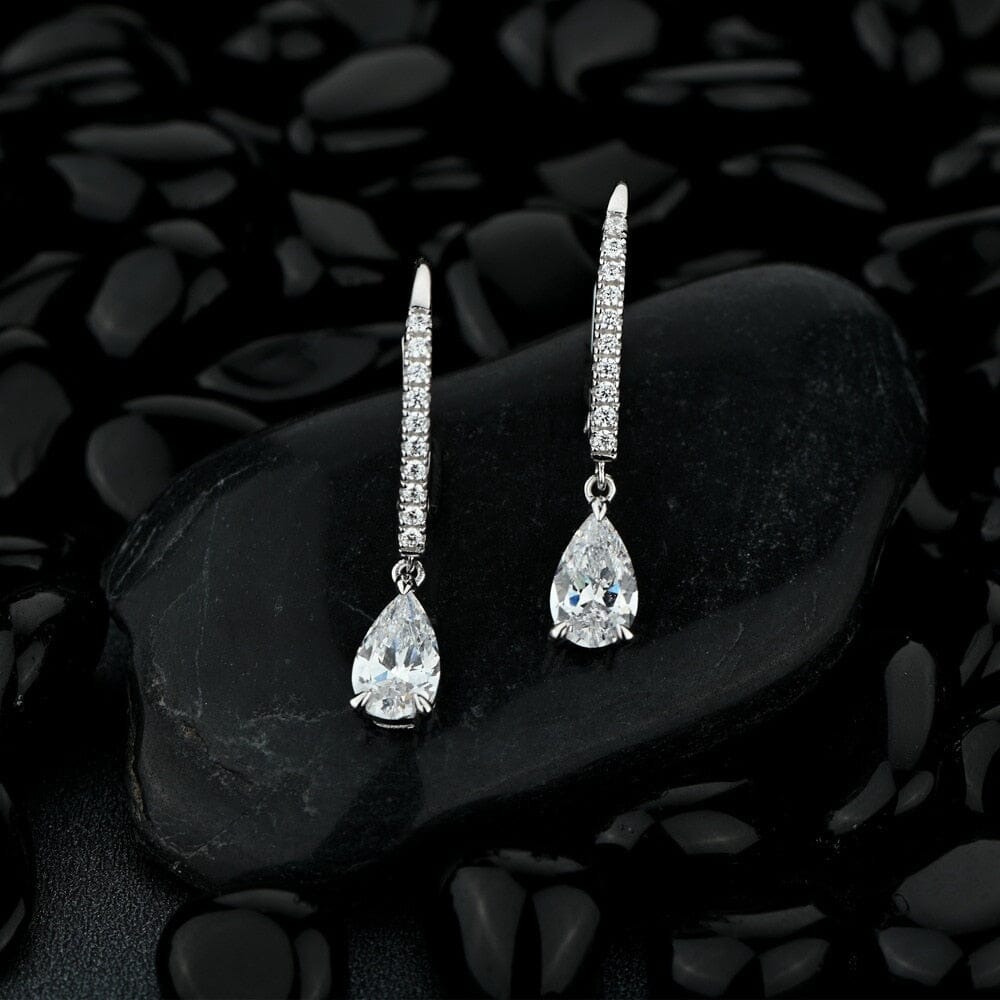Pear Cut Diamond Drop Earrings - 925 Sterling SilverEarrings
