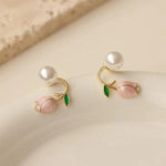 Elegant Fine Pearl Trend Summer Fresh Pink Flowers Stud EarringsEarrings