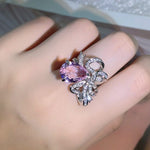 New Fashion Pink Sapphire Bow Adjustable RingRing