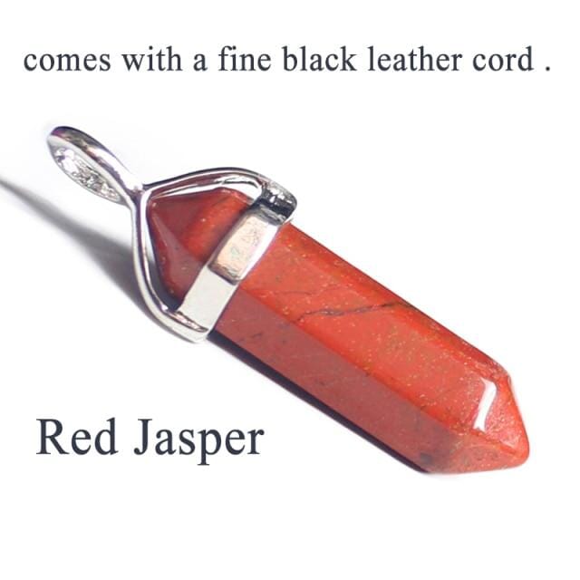 19 Design Natural Crystal Pendant Black Leather NecklacesNecklaceRed Jasper