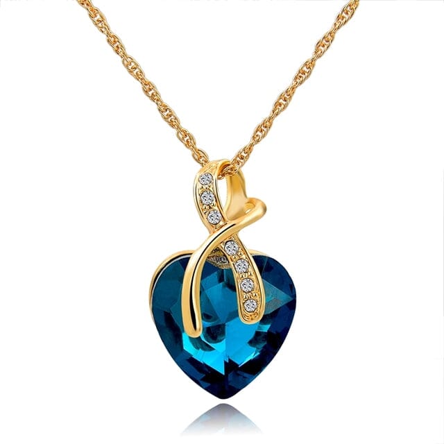 Austrian Crystal Heart PendantsNecklacegold blue