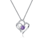 Elegant Round Amethyst Heart Pendant NecklaceNecklaceSilver