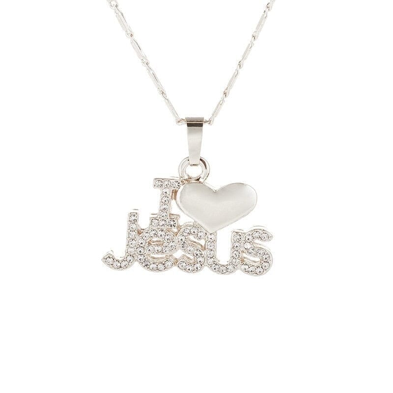WWJD Trendy Letter I LOVE JESUS Shape Pendant NecklaceNecklacesilver