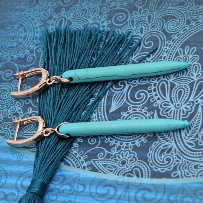 Long Synthetic Turquoise Dangle EarringsEarrings