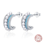 Luxury Pearl Charm Turquoise Stud Earrings - 925 Sterling SilverEarrings