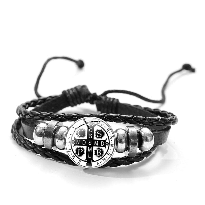 St. Benedict WWJD Medal Leather BraceletBraceletStyle 2